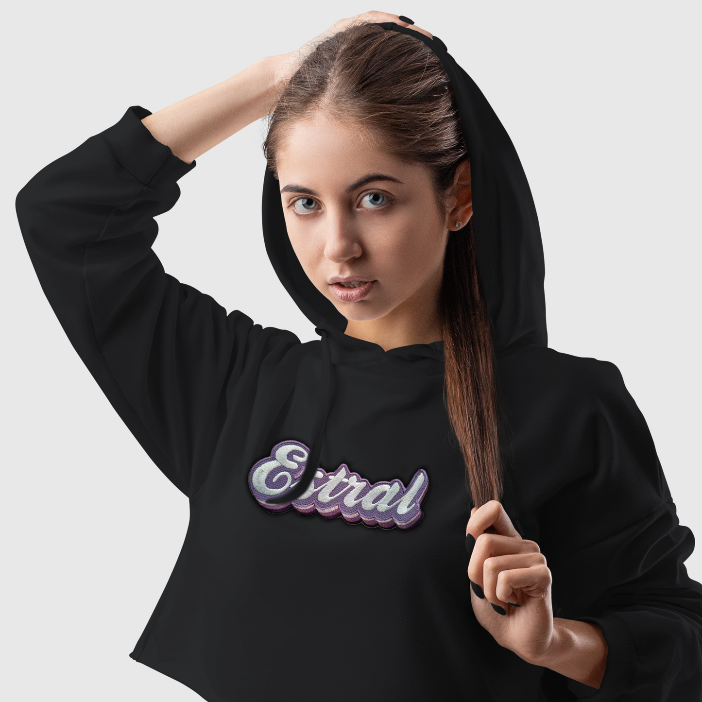 ESTRAL Femenil Hoodie Croptop Logo Morado
